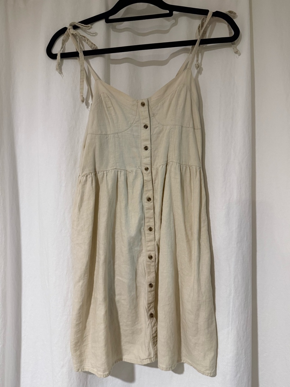 aerie Cream Button-Front Tie-Shoulder Mini Dress